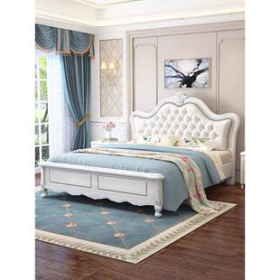 美式全实木床主卧奶油风白色欧式公主轻奢小户型双人婚床现代简约