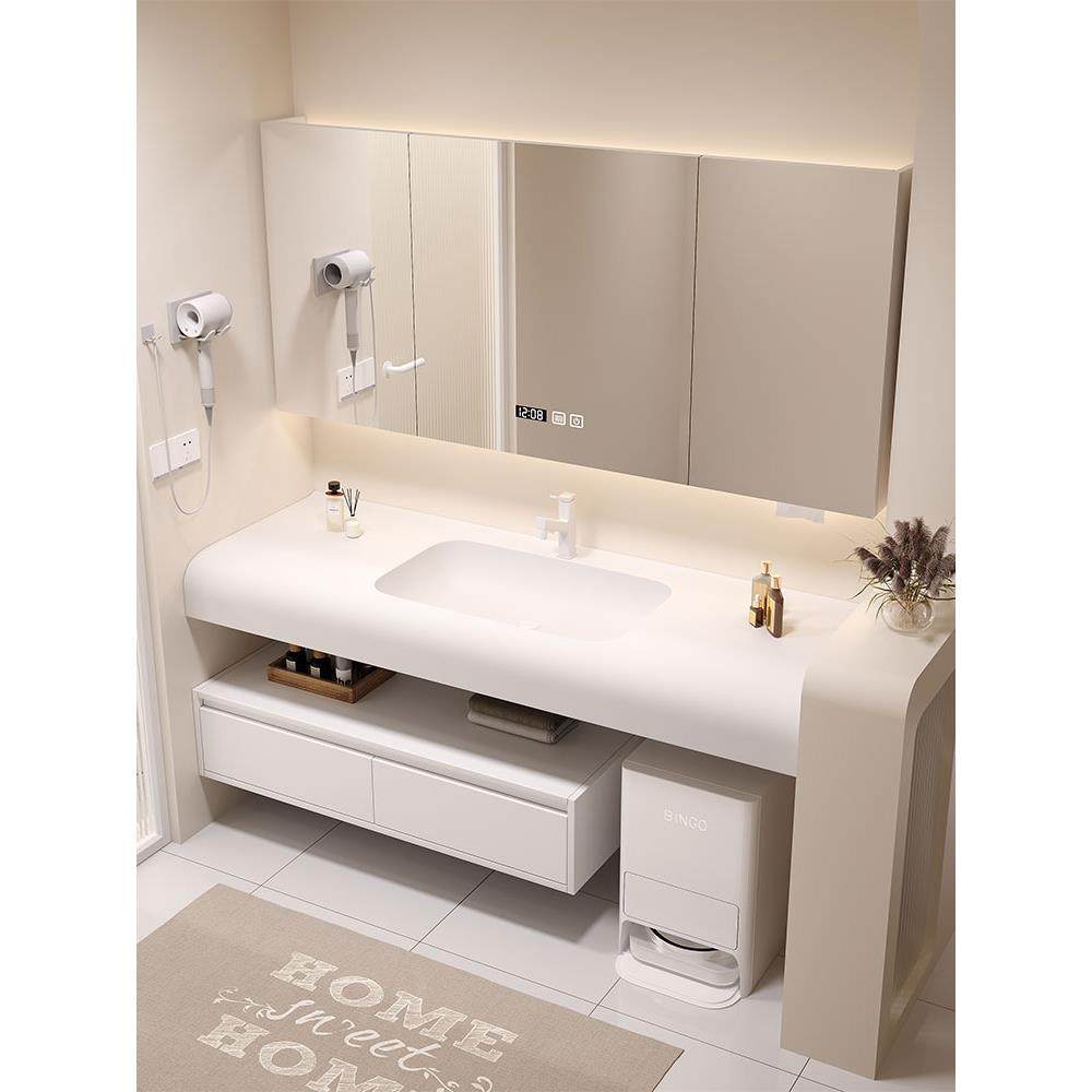 轻奢奶油智能简约浴室柜镜柜组合肤感一体盆卫生间洗漱台酒店定,收纳整理,烫衣板及配件,淘宝优惠券,粉丝福利购,淘宝优惠卷