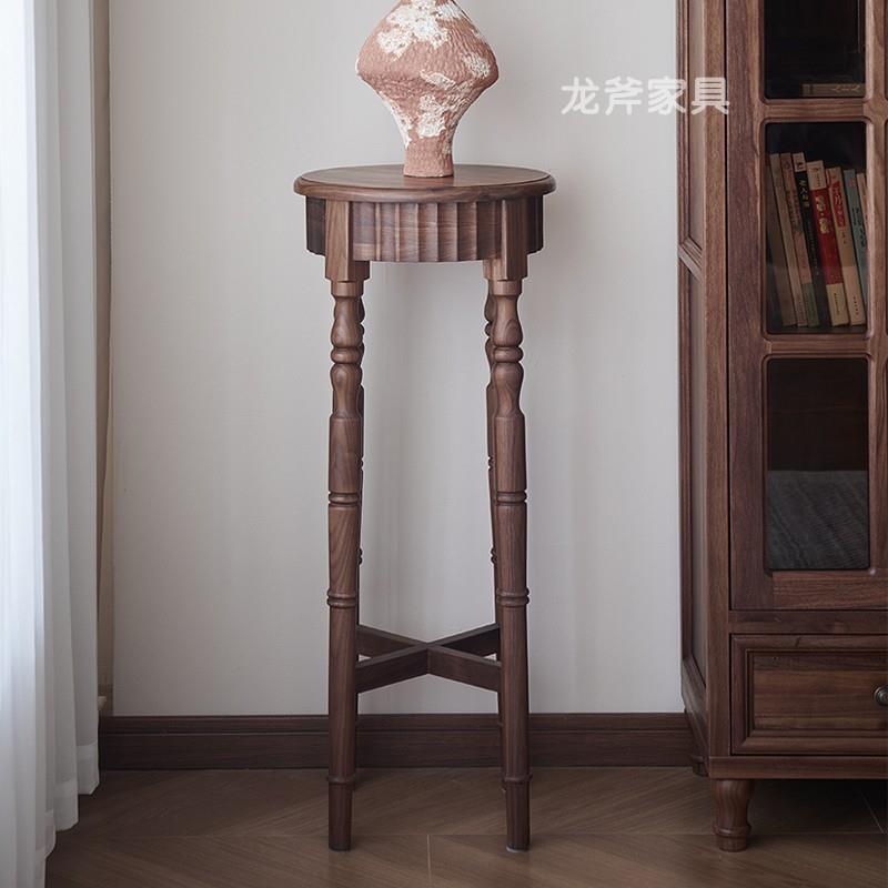 北美复古风室内架全客厅花黑胡桃木几实木花架美式盆景架阳台花盆