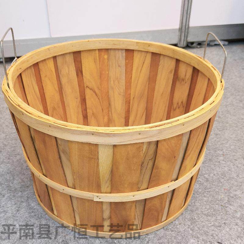 篮木桶野餐水果蔬采摘木GH0065片收纳提篮木质耳圆形西瓜双礼品包,收纳整理,脏衣篮,淘宝优惠券,粉丝福利购,淘宝优惠卷