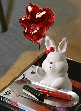 可爱兔子摆件GGL玄关托盘钥匙纳客厅面家居软收装送饰品人礼物圣