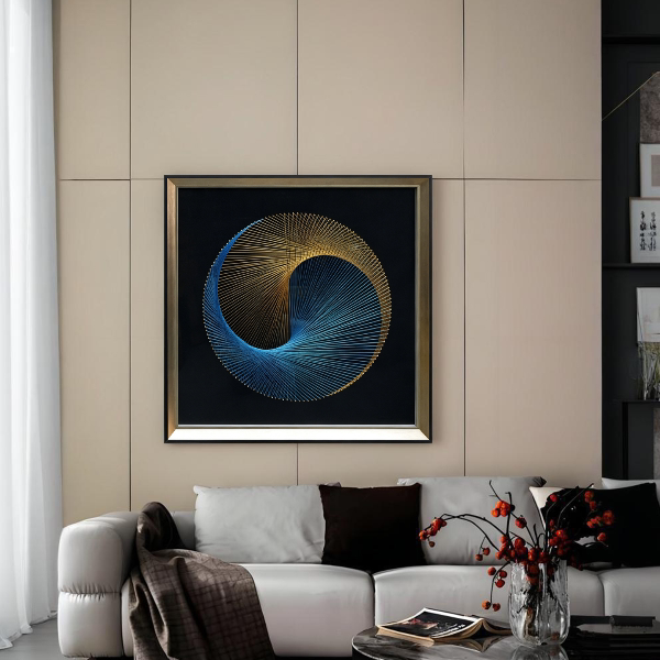 现代轻奢几何钉子绕线画客厅办公室抽象立体装饰画8080