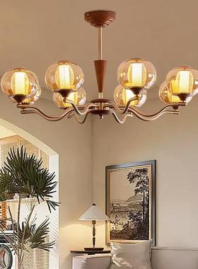 中餐古风客厅吊灯法轻式大气高级感玻璃厅奢复古胡桃木纹93060大