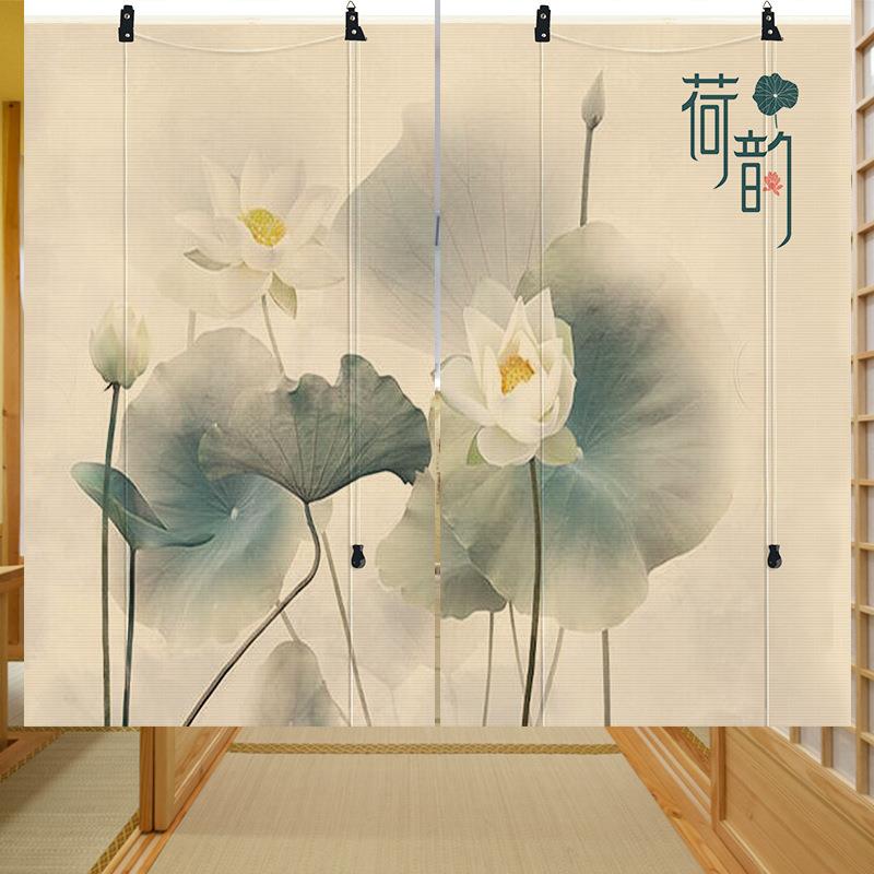 竹帘印花窗jsdh6552帘鸟卷门帘子隔断降花山水图遮光手帘拉升禅意
