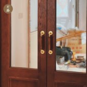 胡桃木黄铜复古门把手诧寂中古风谷仓木门双开门大门明装 实木拉手