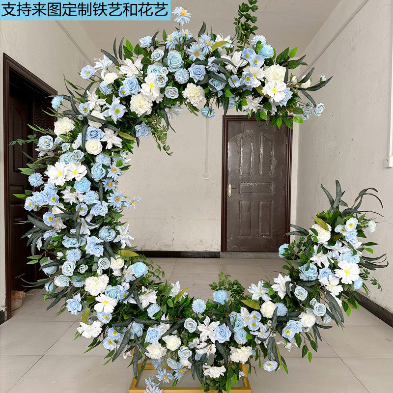 婚庆道具月亮摆件舞台路引花架婚纱摄影花艺铁艺满花拱门婚礼装饰