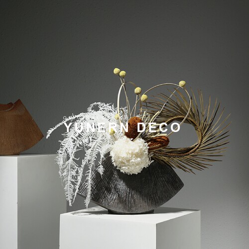 侘寂风家居样板房间艺术陶瓷花器玄关客厅餐桌插花瓶软装饰品摆件