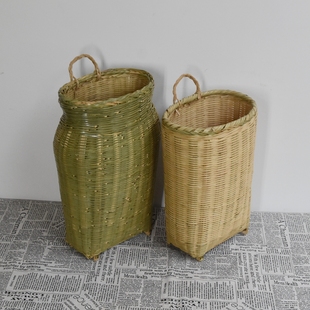 竹编手提竹篓子竹篮筐鱼篓茶叶水果采摘复古特色装饰舞台道具新款