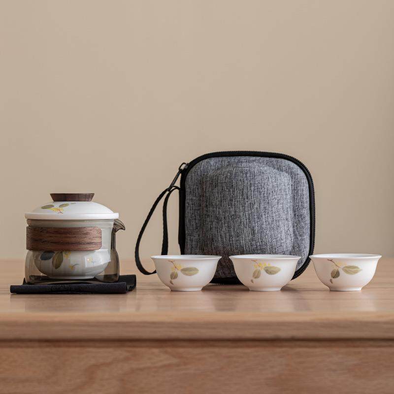 羊脂玉手绘桂花旅行茶具套装一壶三杯便携式快客杯户外露营泡茶壶,农用物资,其他肥料,淘宝优惠券,粉丝福利购,淘宝优惠卷