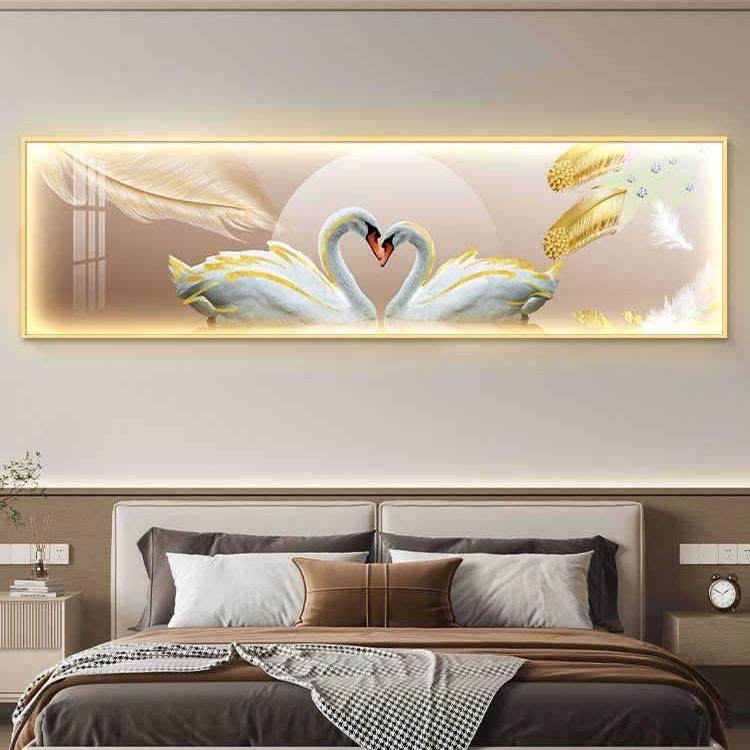 轻奢led带灯卧室床头装饰画主卧房间挂画壁画简约现代高级感天鹅