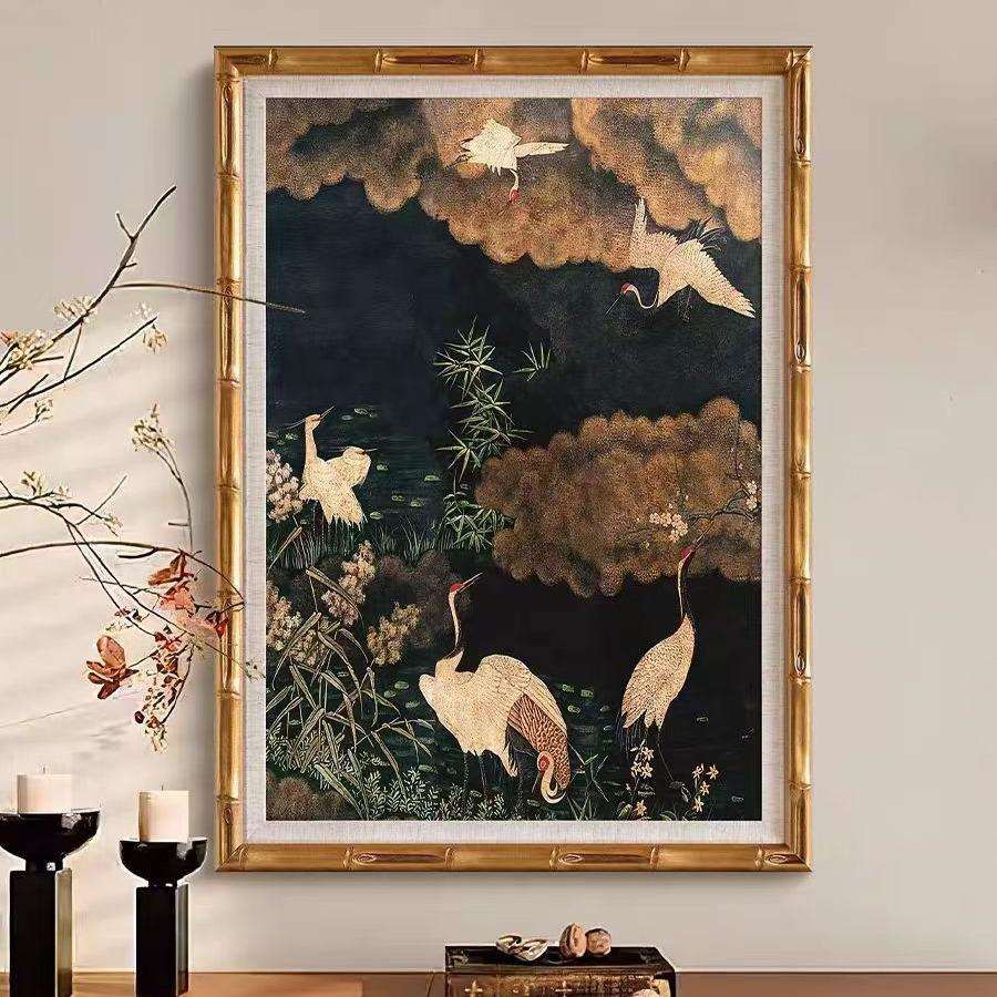 鹤舞》法式复古中国风客厅装饰画新中式玄关书房卧室中古仙鹤挂画