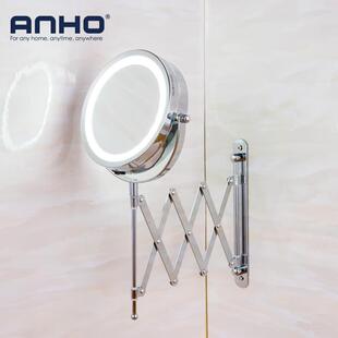 浴室卫生间挂墙伸缩LED化妆镜带灯镜子美容镜防水伸缩设计