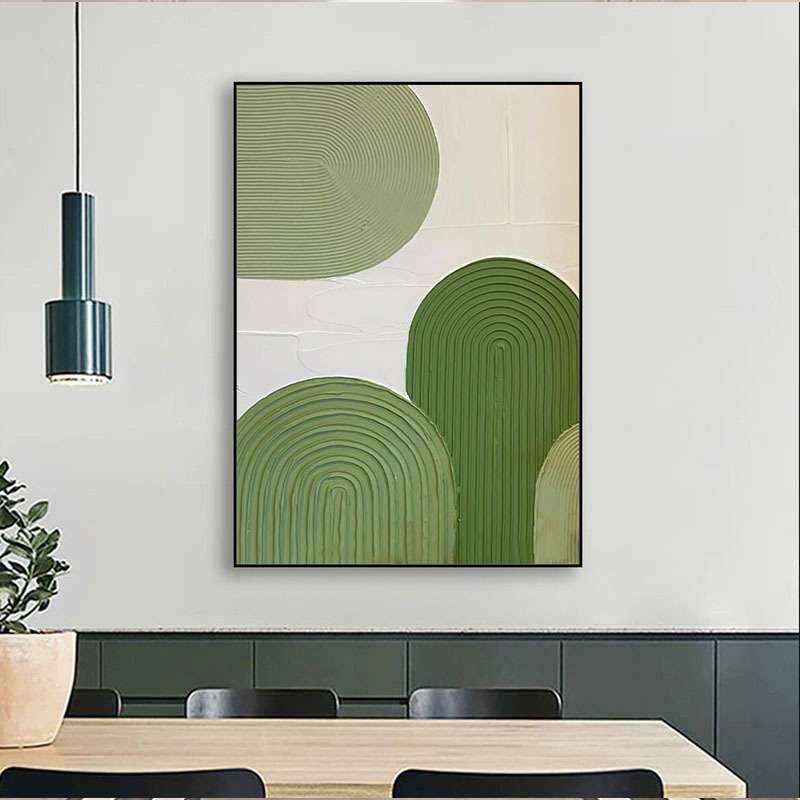 纯手工油画绿色抽象客厅玄关装饰画几何图案线条立体肌理餐厅挂画