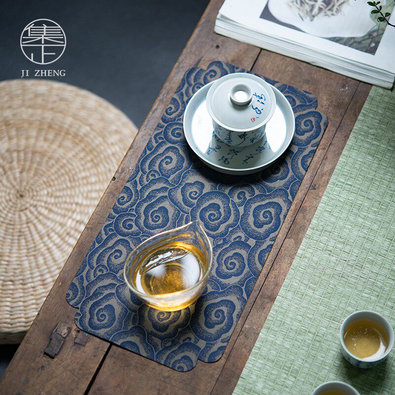 集正 锦绣祥云小干泡茶席 秀雅双面防水茶桌垫中式茶台布艺茶桌席