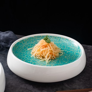 时尚 圆形立体陶瓷冷菜点心浅盘简约鼓形创意餐具私房意境菜摆盘子