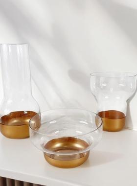 电镀金色玻璃花瓶盘果茶家用客厅高几5962档轻奢软装饰品