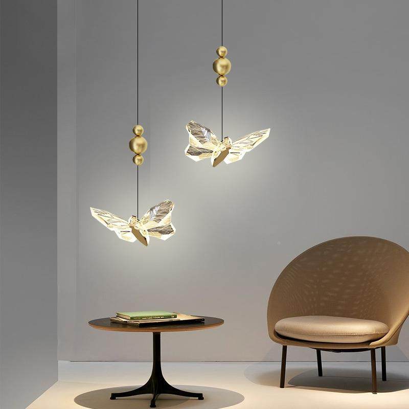 吊蝴蝶吊卧室床头吊灯意轻奢个性玄413关灯入户灯女孩主卧双头线