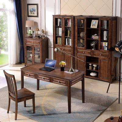 美式实木书桌905图书馆习桌实木书椅简学配约带卧室书房抽屉办公