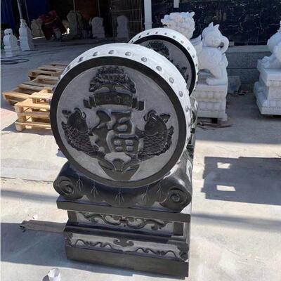 石雕天然墩抱鼓石一青石仿古麒对庭院石墩石鼓门门口别22365墅摆