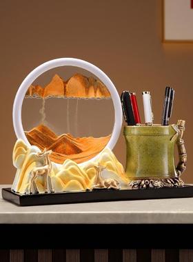 新中式节节高竹子笔筒升流沙创摆玄关件博架书房书桌办意公室笔古