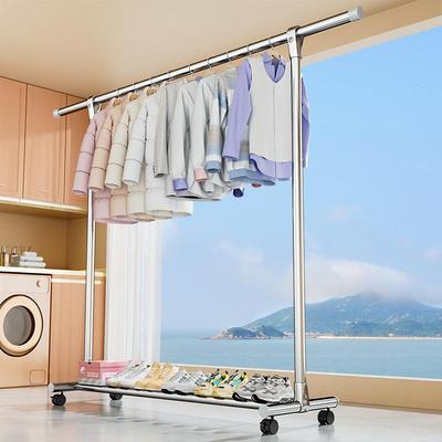 锈钢不晾出衣架落地式超厚晾衣杆租屋移动式晒衣架带可轮见详情伸