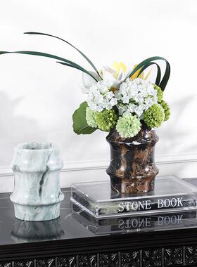 家店居高级感天然大理花器酒售楼处洽谈桌面软石设HP102计装插花