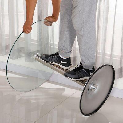 化玻璃桌简约茶阳台休IQC钢息谈判桌小户型咖啡台洽谈几桌圆椅包