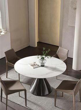 德丰岩板圆锈形餐桌不钢奢家用小户型饭HTY桌现代简轻约岩利板圆