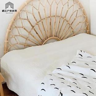 创意ins公主床屏花瓣藤藤条头床板酒917店民编宿床头板藤床编屏