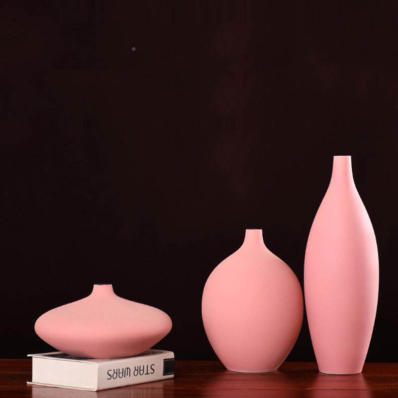 北间欧风格小清新粉陶色艺磨砂器花瓶花插花摆件家居房软UIZ装饰