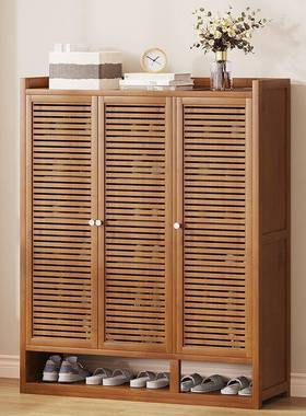 家用口楠竹新款尘柜防百叶门入户玄EHO关落地门鞋架多层收鞋纳大