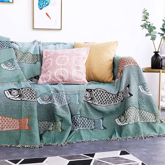 现装代简KQ001约鲤图案ins锦沙发毯可做软地发毯桌布饰防尘全盖沙