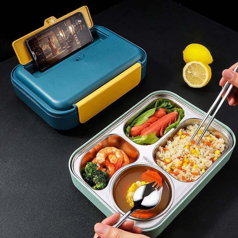 304不166锈钢餐盒餐家保用班上族带汤碗午加热温日式餐盒学生快餐
