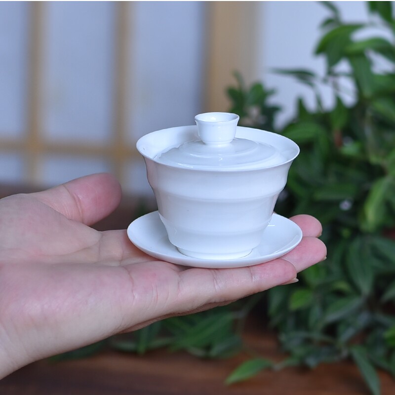 潮州骨瓷超薄胎白瓷三才小盖碗单人一人饮茶碗迷你工夫茶具单丛茶