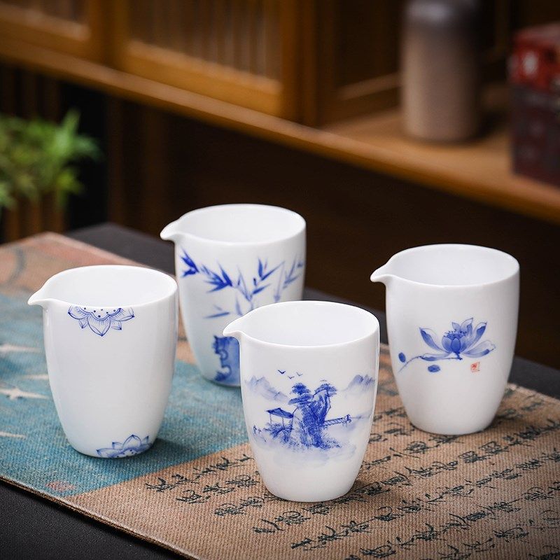 古岳手绘青花山水陶瓷功夫茶具公道杯茶道配件家用分茶器单个茶海,餐饮具,公道杯,淘宝优惠券,粉丝福利购,淘宝优惠卷