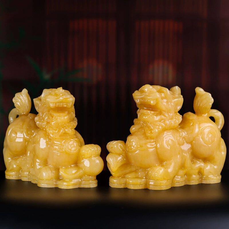貔貅摆件天然玉石黄玉皮丘招财办公室桌玄关客厅装饰开业礼品