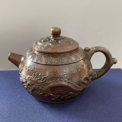 仿浮古龙凤茶壶做旧雕百福茶台壶字福酒壶QRL茶装饰摆件