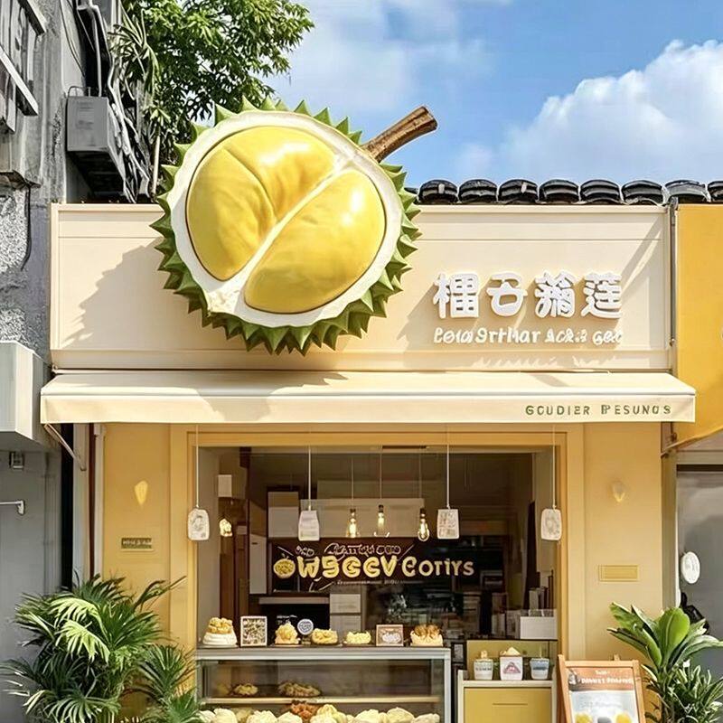巨型榴莲门头雕塑甜品店门头水果招牌立体仿真猫山王美陈落地摆件