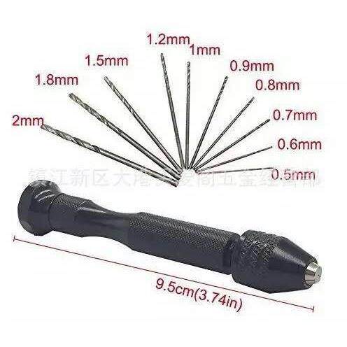 捻钟盒黑色款表修理工具手钻+钻头一（10支装）