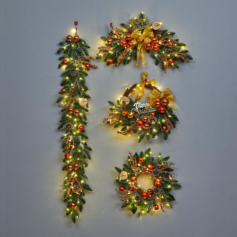 花圣诞节藤条饰品环藤条牛角香槟金墙80挂门酒店装商场场挂景布置