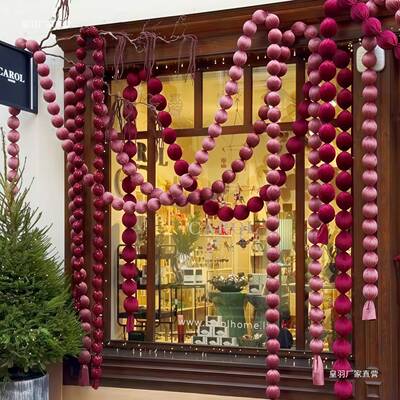 圣婚节新JGS店铺诞门头氛围装饰红色泡沫球串庆年长条圆布球橱窗