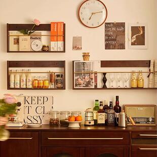 墙家逸架实木置物架挂无品牌/墙书报上架客厅报刊绘本收纳复古壁