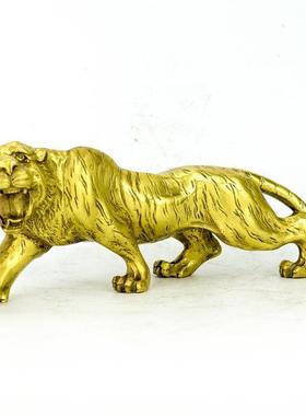 精工纯3381313虎黄铜仿古摆老虎长城生肖虎虎啸山虎河铜器件老虎
