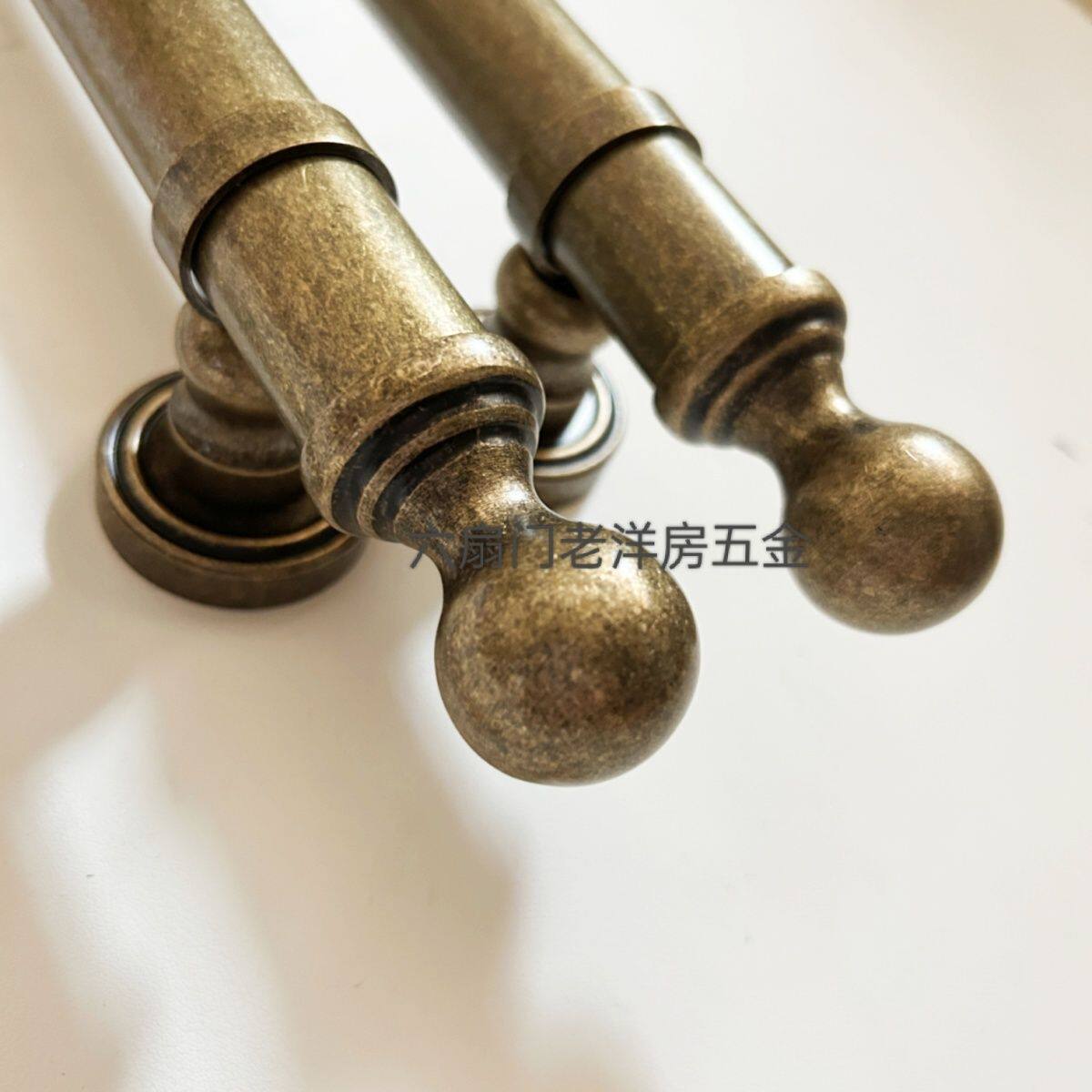 全铜美式复古实木大门拉手中式对开门纯铜大拉手立式简约明装把手