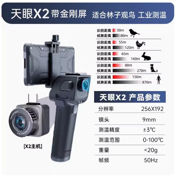 艾睿天眼X2手机热成像热点追踪户外夜视仪红外热像仪X3金刚甲屏幕