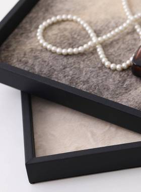 代客轻奢灰色马毛托盘现样板间NXK厅餐厅收纳盘欧简约香薰盘北装