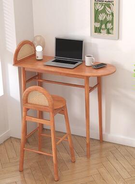 实木藤阳编边吧台桌长条式家用北欧沙发台餐IIM99桌靠墙日高脚桌