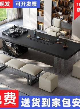 现代中古风茶桌轻奢高感办公室UBF一实木茶台桌椅组合家级用阳件