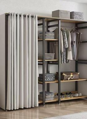简易封闭衣柜架衣式出帽间组合移动卧落OJB地小户型挂衣室架子租