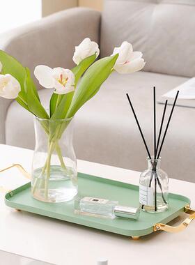 钢iHIXns简约复双耳彩色不锈托盘餐具收纳玄关置物装古方饰精致盘